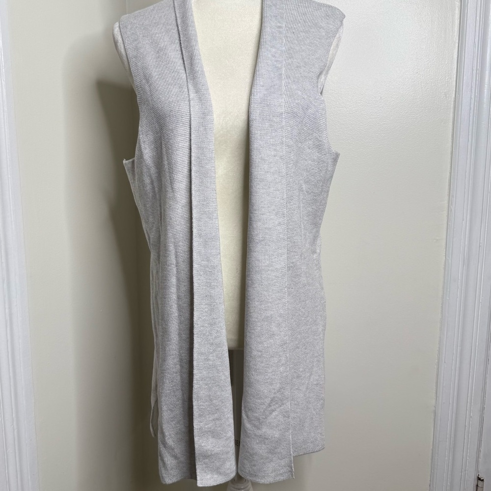 Cyrus Waffle Knit Light Gray Open Front Cardigan Vest Women’s XL Lagenlook
